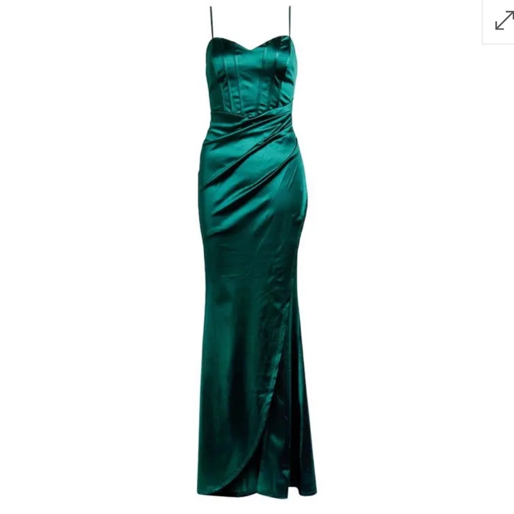 Emerald Green Satin Corset Maxi Dress with Side Slit – XS - Picture 3 of 13
